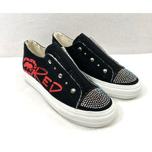 Ecko Red Poppy 158L Graffiti Slip On Laceless Sneakers Women Size 8.5 Black